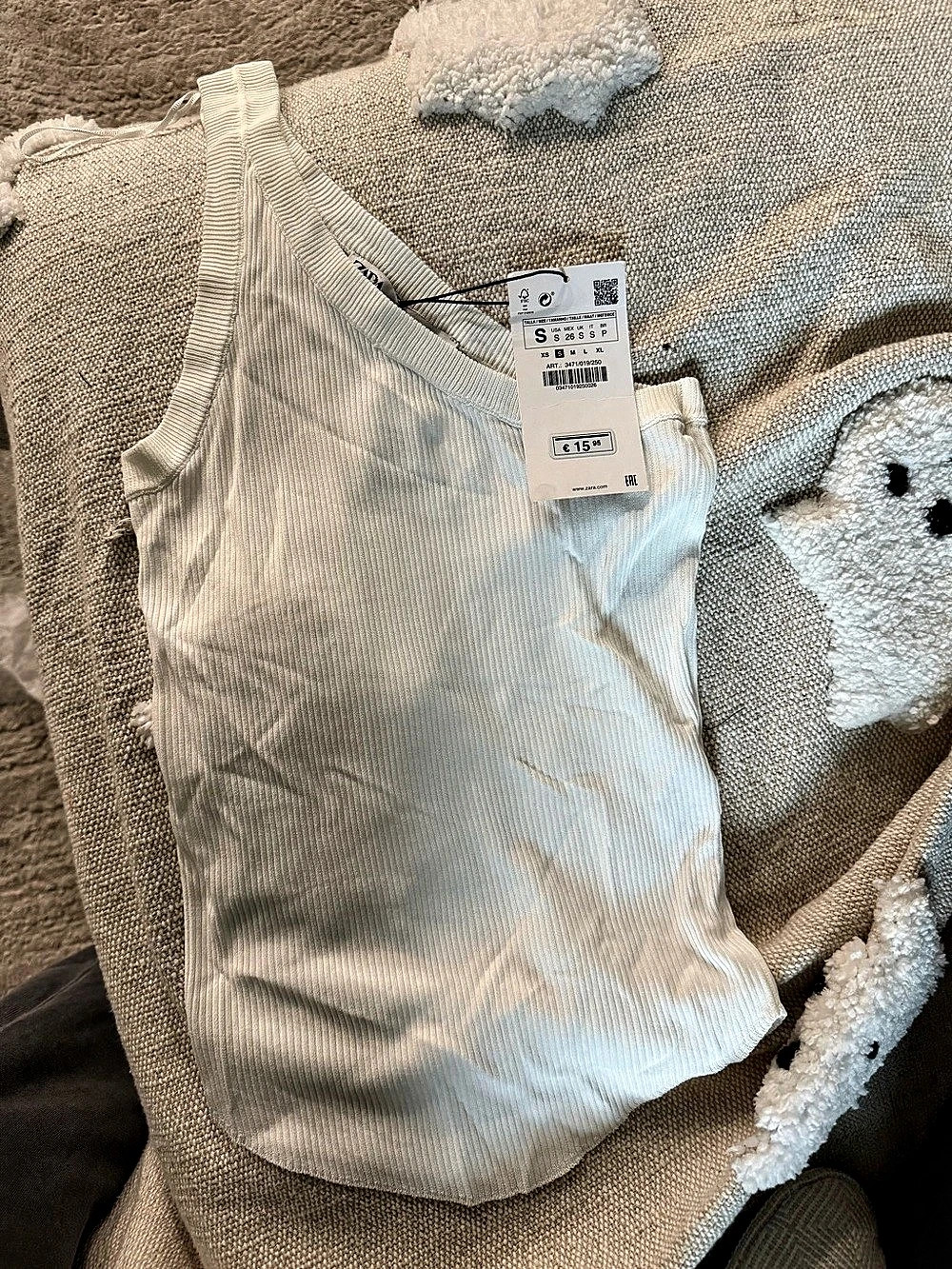 Zara Ribbed One-Shoulder Top White Small